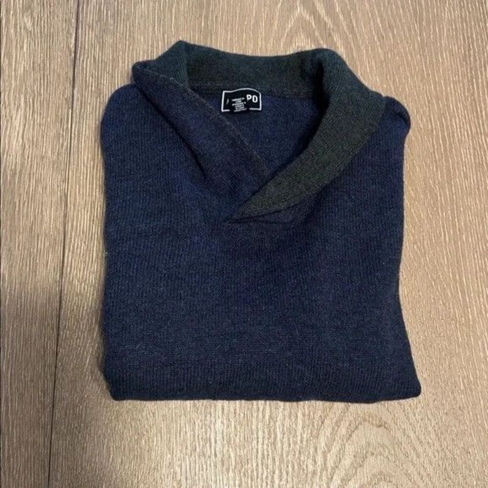 Men's Blue Lambswool Shawl Collar Long Sleeve Pullover Sweater Size XL ANAPO - Picture 3 of 9